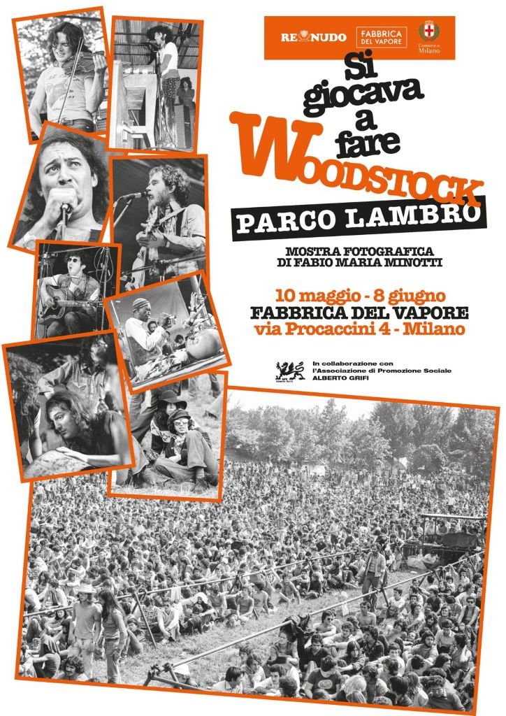 Locandina mostra SI GIOCAVA A FARE WOODSTOCK PARCO LAMBRO